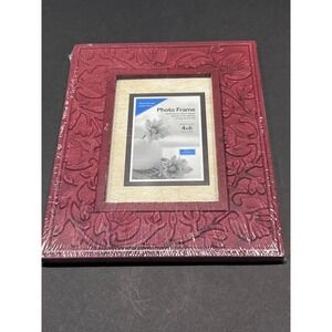 Moments 4x6 Photo Frame Burgundy Red Embossed Floral Wood Design Glass Pane NEW